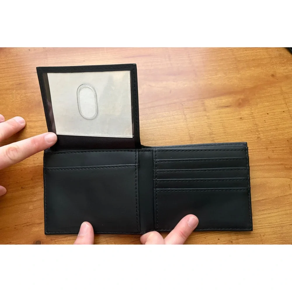 Nets NBA Bifold Wallet Black Faux Leather Logo Mens Card Holder ID Window
